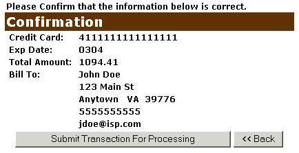 Credit card information verification example