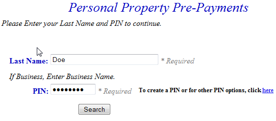 Search by PIN and last name example