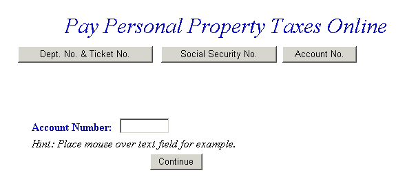 Search by department and ticket number example screen