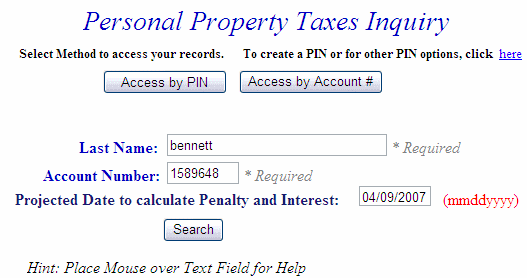 Search by account number example