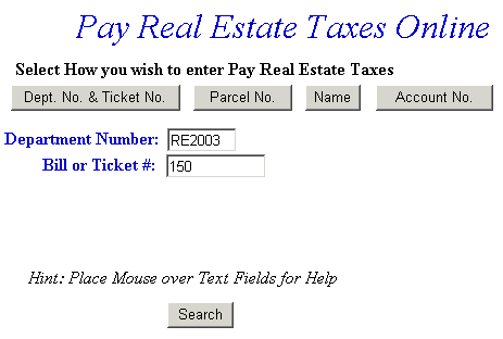 Search by department and ticket number example